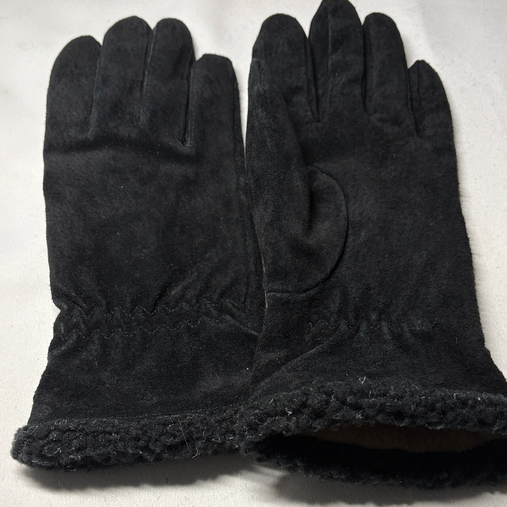 Fownes Black Suede Poly Lined Gloves Size L